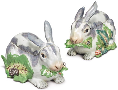 View full screen - View 1 of Lot 155. A PAIR OF SAMSON RABBIT TUREENS AND COVERS, LATE 19TH CENTURY.