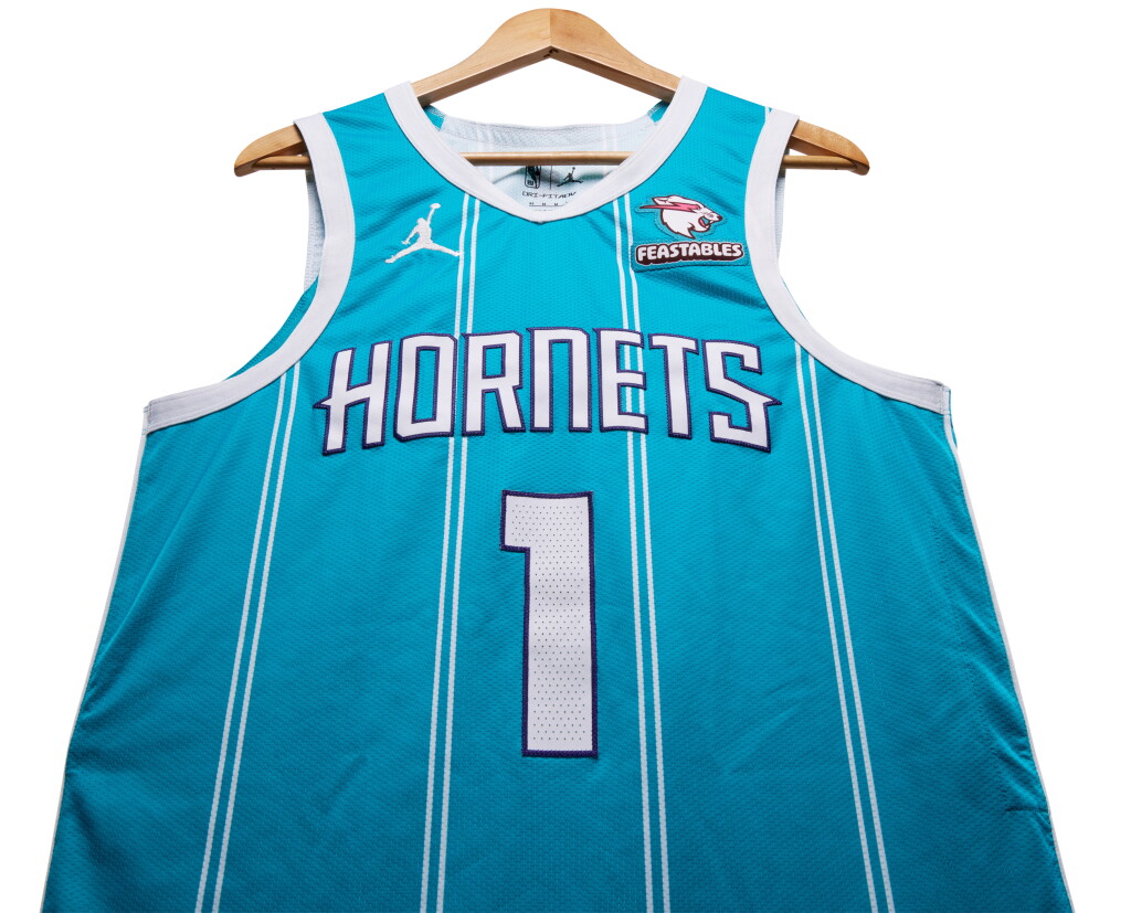 View full screen - View 1 of Lot 108. LaMelo Ball Charlotte Hornets 2023-2024 Game Worn Icon Edition Jersey.