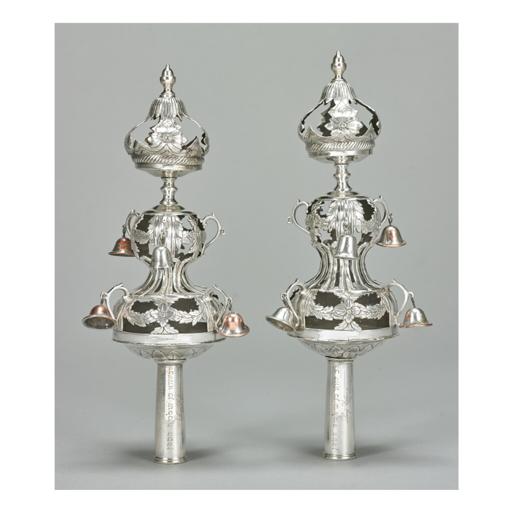 View full screen - View 1 of Lot 8. A PAIR OF GERMAN SILVER TORAH FINIALS, JEREMIE HUMBERT, BERLIN, 1788-1802.