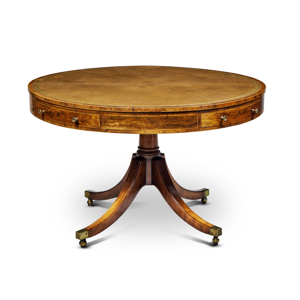 View full screen - View 1 of Lot 412. A Late George III Rosewood and Mahogany Drum Table, Circa 1800.