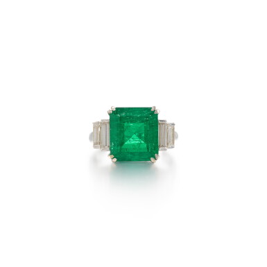 View full screen - View 1 of Lot 48. Emerald and diamond ring .