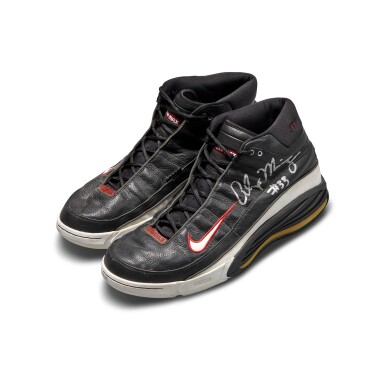 View full screen - View 1 of Lot 55. Alonzo Mourning Game Worn and Dual Signed Nike Air Team Max PE | Size 18.5.