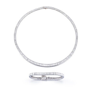 View full screen - View 1 of Lot 157. Demi-parure diamants | Diamond demi-parure.