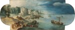 River landscape with boats and a town beyond