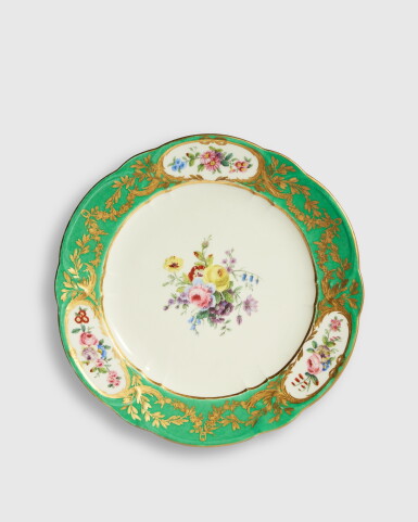 View full screen - View 1 of Lot 205. A Sèvres Porcelain Green-Ground Plate (Assiette à palmes) from the Service given by Louis XVI to Emperor Joseph II of Austria, circa 1776.