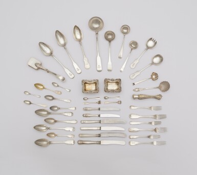 View full screen - View 1 of Lot 28. An extensive group of silver flatware | Umfangreiche Gruppe von Silberbesteck.