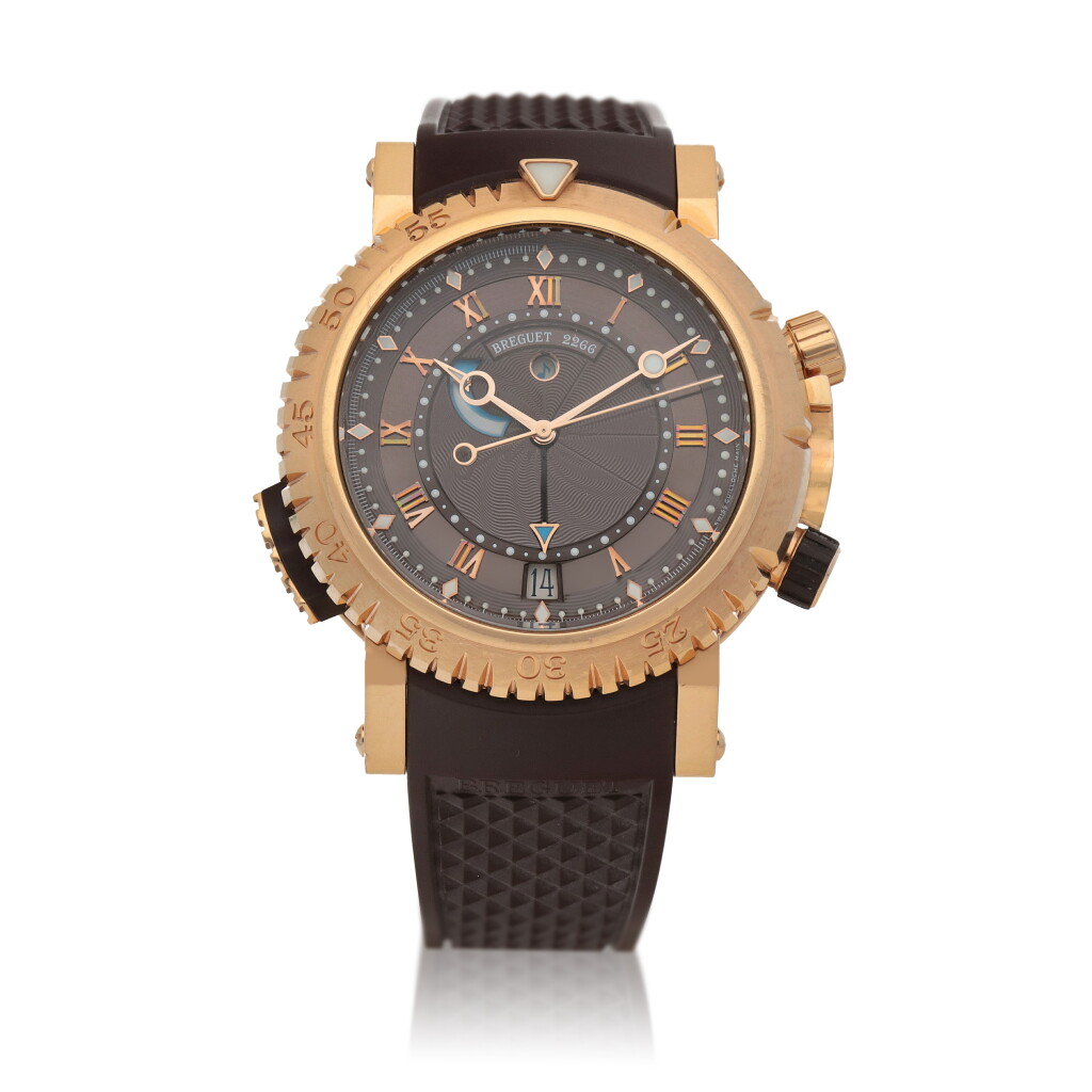 View full screen - View 1 of Lot 538. Marine, Ref. 5847ERZ55ZV Pink gold wristwatch with alarm, date, on/off and power reserve indicator Circa 2013.