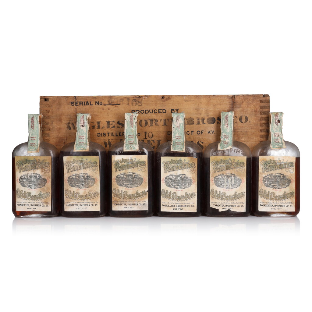 View full screen - View 1 of Lot 216. John Poindexter Old Bourbon 100 Proof 1916 (6 Pints).