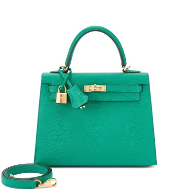 View full screen - View 1 of Lot 598. Vert Jade Epsom Kelly 25 Sellier Gold Hardware, 2021.