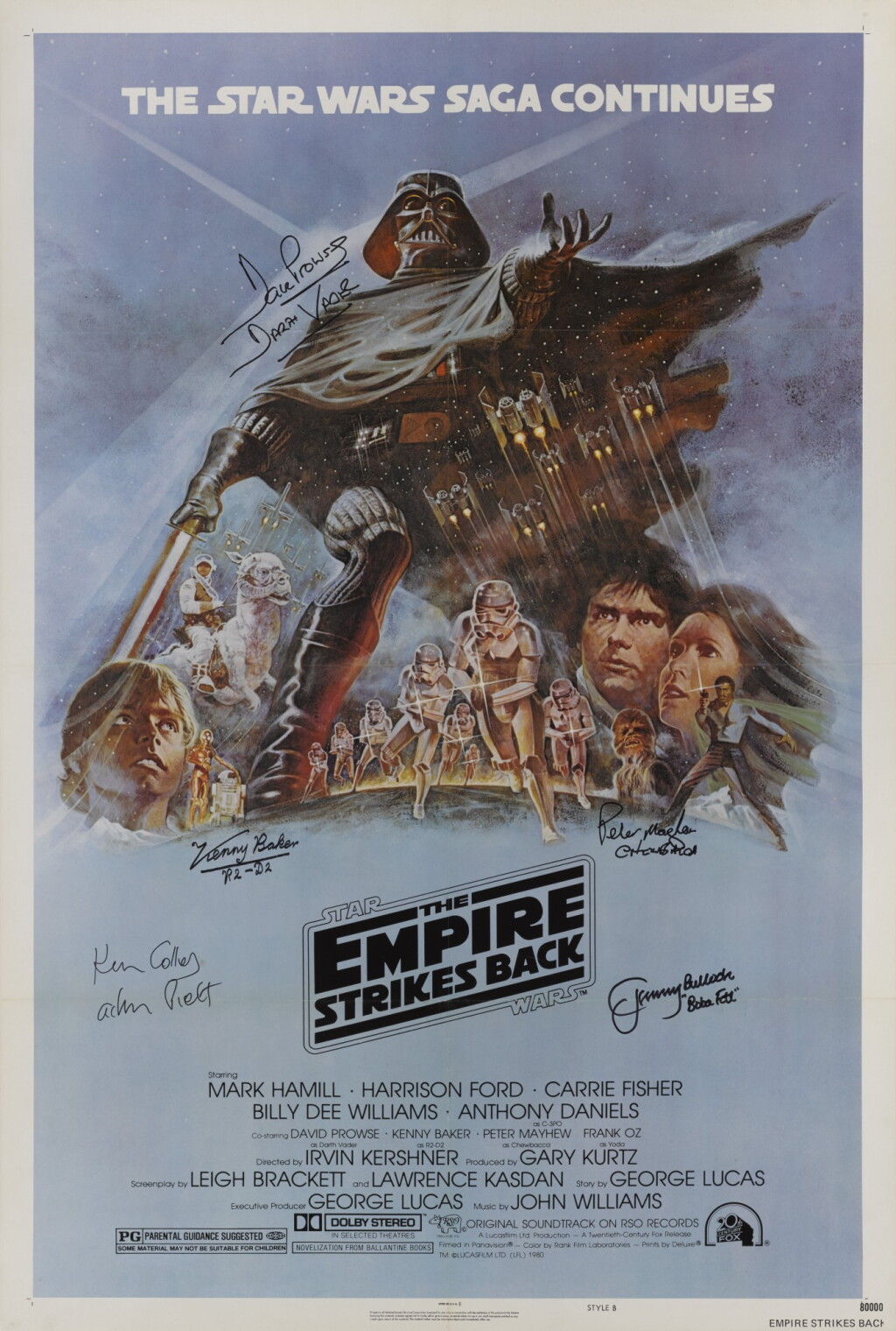 View full screen - View 1 of Lot 62. The Empire Strikes Back (1980), style B poster, US, signed by five cast members.