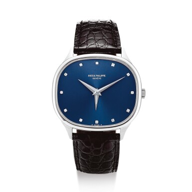 View full screen - View 1 of Lot 2216. PATEK PHILIPPE | ELLIPSE "HEURES SAUTANTES", REFERENCE 3619 A WHITE GOLD AND DIAMOND-SET DUAL TIME ZONE WRISTWATCH, MADE IN 1975 " | 百達翡麗 | Ellipse “Heures Sautantes” 型號3619 白金鑲鑽石兩地時間腕錶,機芯編號739764,錶殼編號2757173,1975年製".