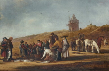 View full screen - View 1 of Lot 272. PIETER DE NEYN | LANDSCAPE WITH FISH VENDORS ON THE BEACH.