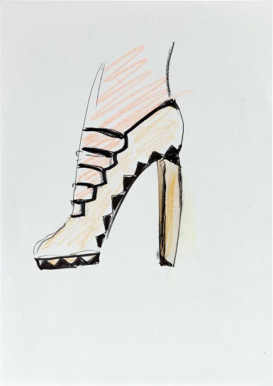 View full screen - View 1 of Lot 422. Three sketches of shoes.
