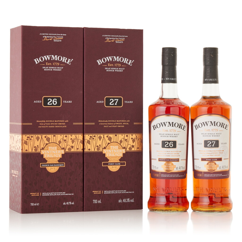 View full screen - View 1 of Lot 9556. Bowmore The Vintner's Triology 2nd and 3rd Edition (2 BT70).