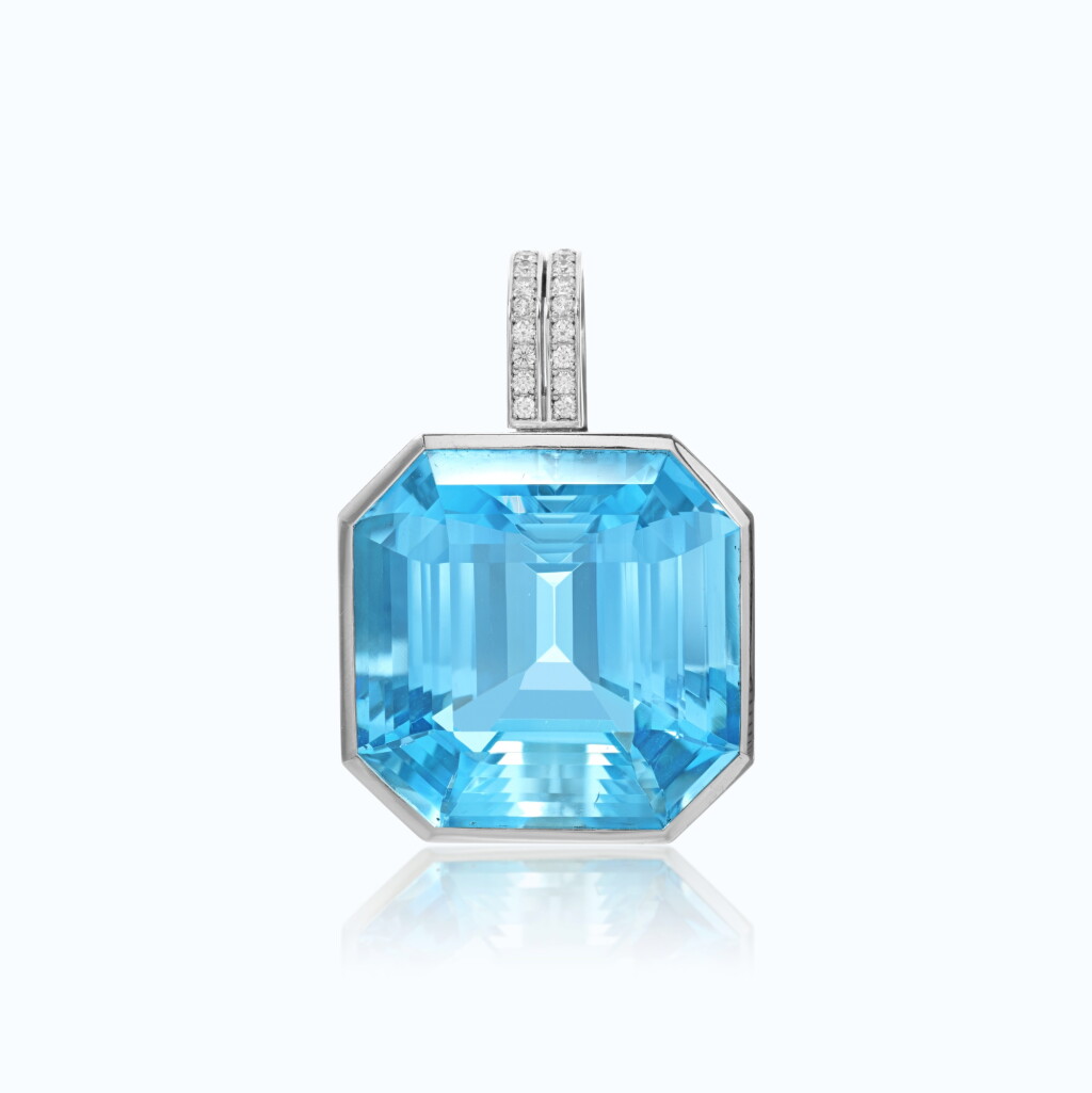 View full screen - View 1 of Lot 913. Aquamarine and Diamond Pendant.
