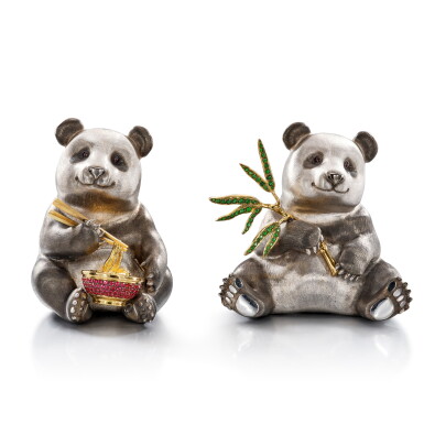View full screen - View 1 of Lot 2858. Two Silver and Gem Set Sculptures | 銀 配 寶石 塑像兩件.