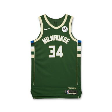 View full screen - View 1 of Lot 140. Giannis Antetokounmpo Milwaukee Bucks 2024-2025 Game Worn Icon Edition Jersey | Double-Double .