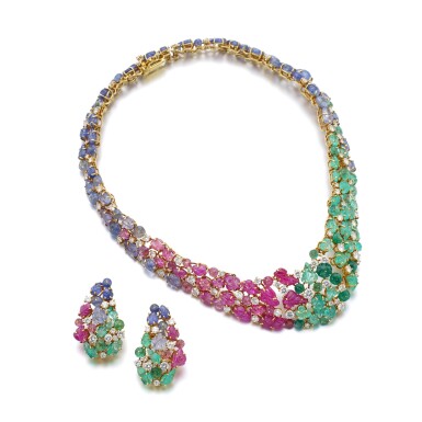 View full screen - View 1 of Lot 1157. Gem set and diamond demi-parure.