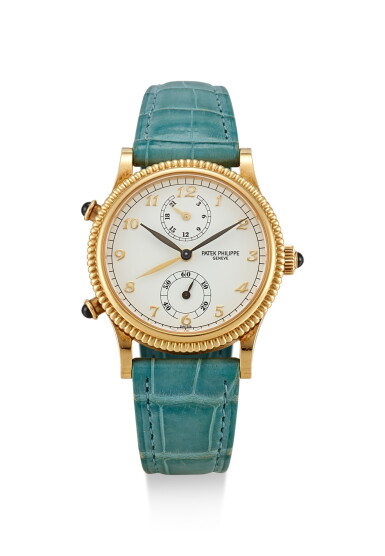 View full screen - View 1 of Lot 8209. PATEK PHILIPPE | TRAVEL TIME, REFERENCE 4864, A YELLOW GOLD DUAL TIME ZONE WRISTWATCH WITH 24 HOURS INDICATION, MADE IN 1998.
