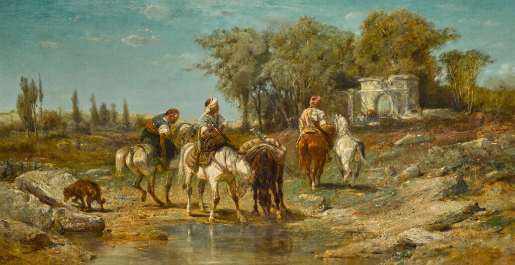 View full screen - View 1 of Lot 42. Horsemen at a Watering Place.