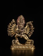 A gilt-bronze group of Vajrabhairava and Vajravetali, Qing dynasty, Qianlong / Jiaqing period