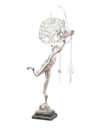 View full screen - View 1 of Lot 66. A large silver library lamp in the shape of Mercury, Gaspare Nobler, Rome, circa 1845 | Grande lampe de bibliothèque en argent en forme de Mercure par Gaspare Nobler, Rome, vers 1845.