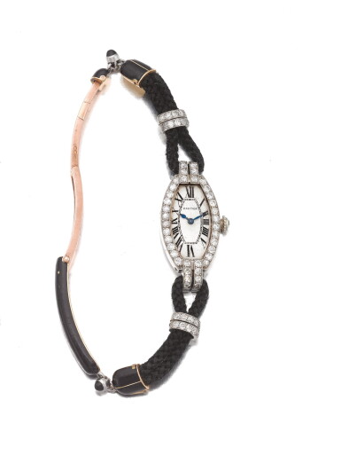 View full screen - View 1 of Lot 79. CARTIER | A PLATINUM AND DIAMOND SET WRISTWATCH CIRCA 1920.