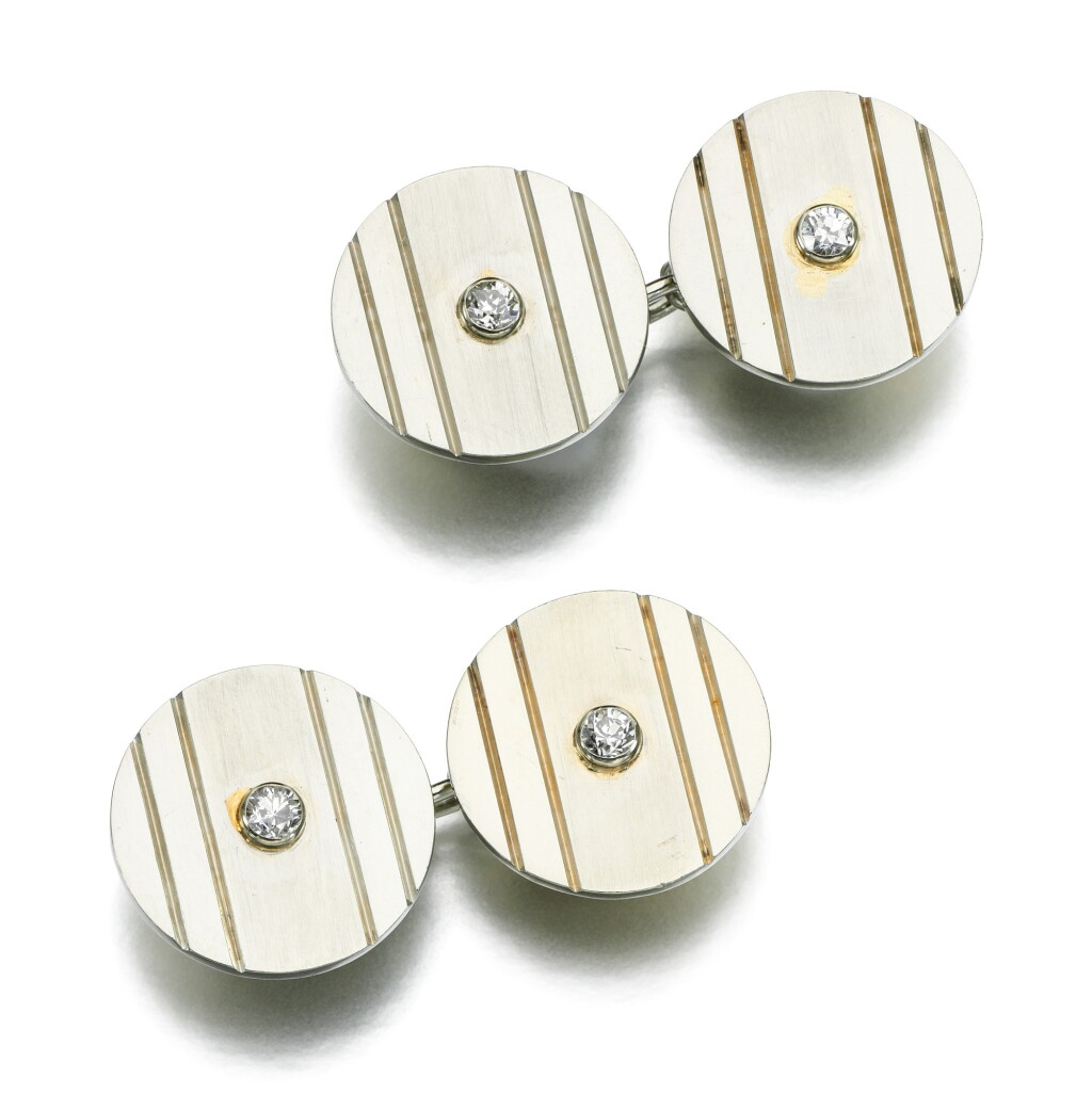View full screen - View 1 of Lot 126. Boucheron | Pair of diamond cufflinks, 1930s.