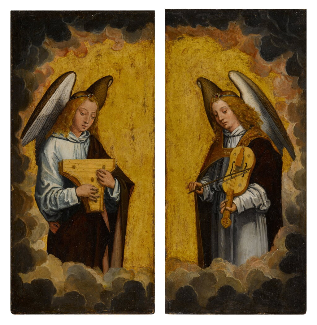 View full screen - View 1 of Lot 9. An angel with a psaltery; An angel with a fiddle.