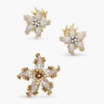 Gold and Diamond Clip-Brooch and Pair of Earclips