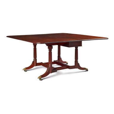 View full screen - View 1 of Lot 1708. FINE AND RARE CLASSICAL MAHOGANY DINING TABLE, ATTRIBUTED TO JOHN AND/OR THOMAS SEYMOUR, BOSTON, MASSACHUSETTS, CIRCA 1815.