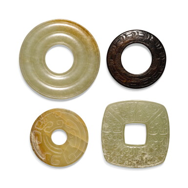 View full screen - View 1 of Lot 111. FOUR ARCHAISTIC JADE DISCS, QING DYNASTY | 清 仿古玉環一組四件.