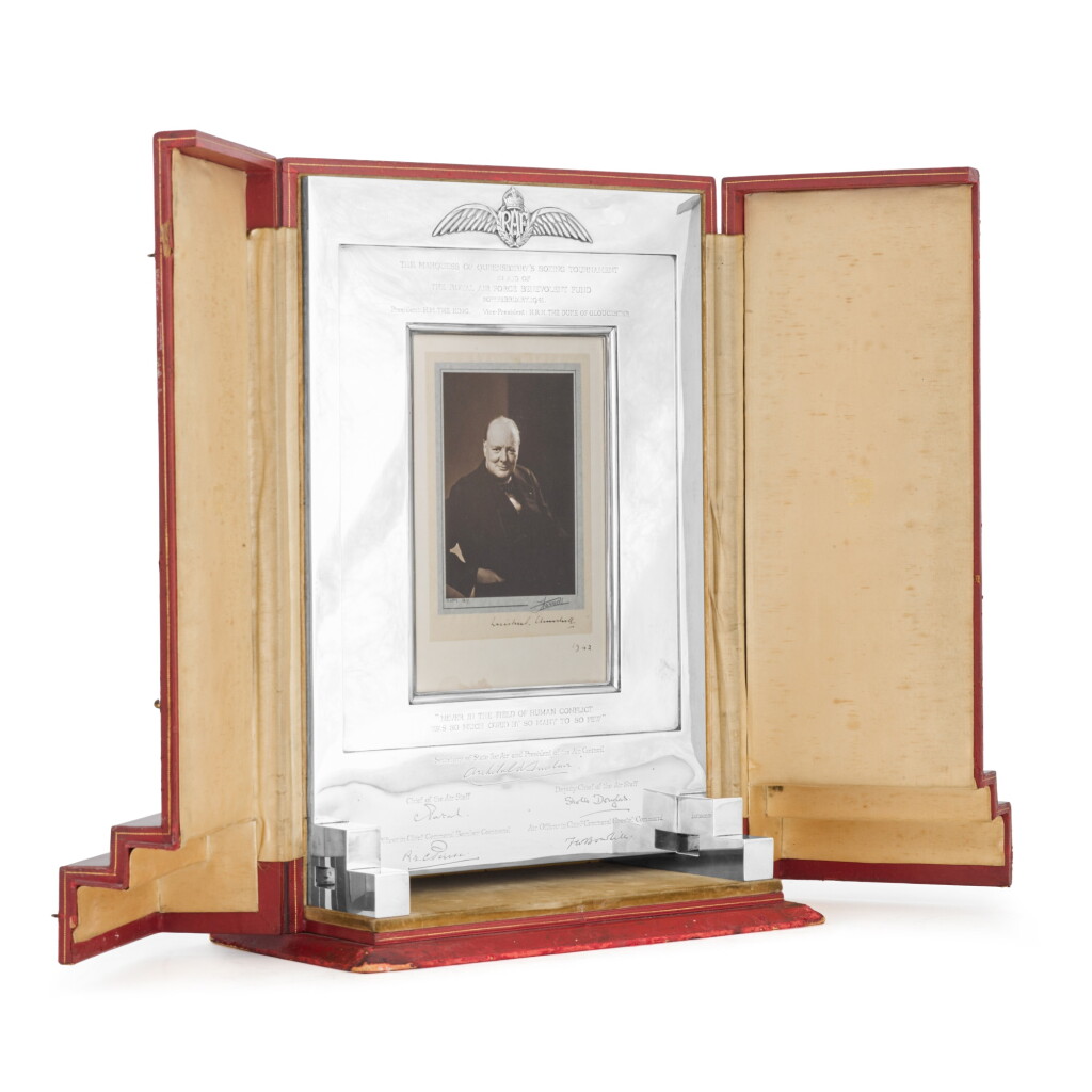 View full screen - View 1 of Lot 63. A large silver frame with autographed photograph of Winston Churchill, Cartier, London, 1941.