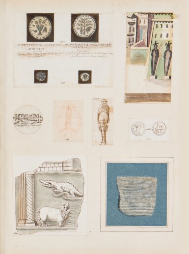 View full screen - View 1 of Lot 128. A composite album page from the "Museo Cartaceo", including a study after the Palestrina Mosaic and seven other drawings.