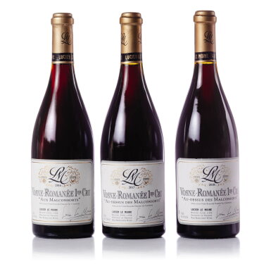 View full screen - View 1 of Lot 241. Vosne Romanée, Aux Malconsorts 2016 & Au-Dessus des Malconsorts 2017/2018 Lucien Le Moine (3 BT).