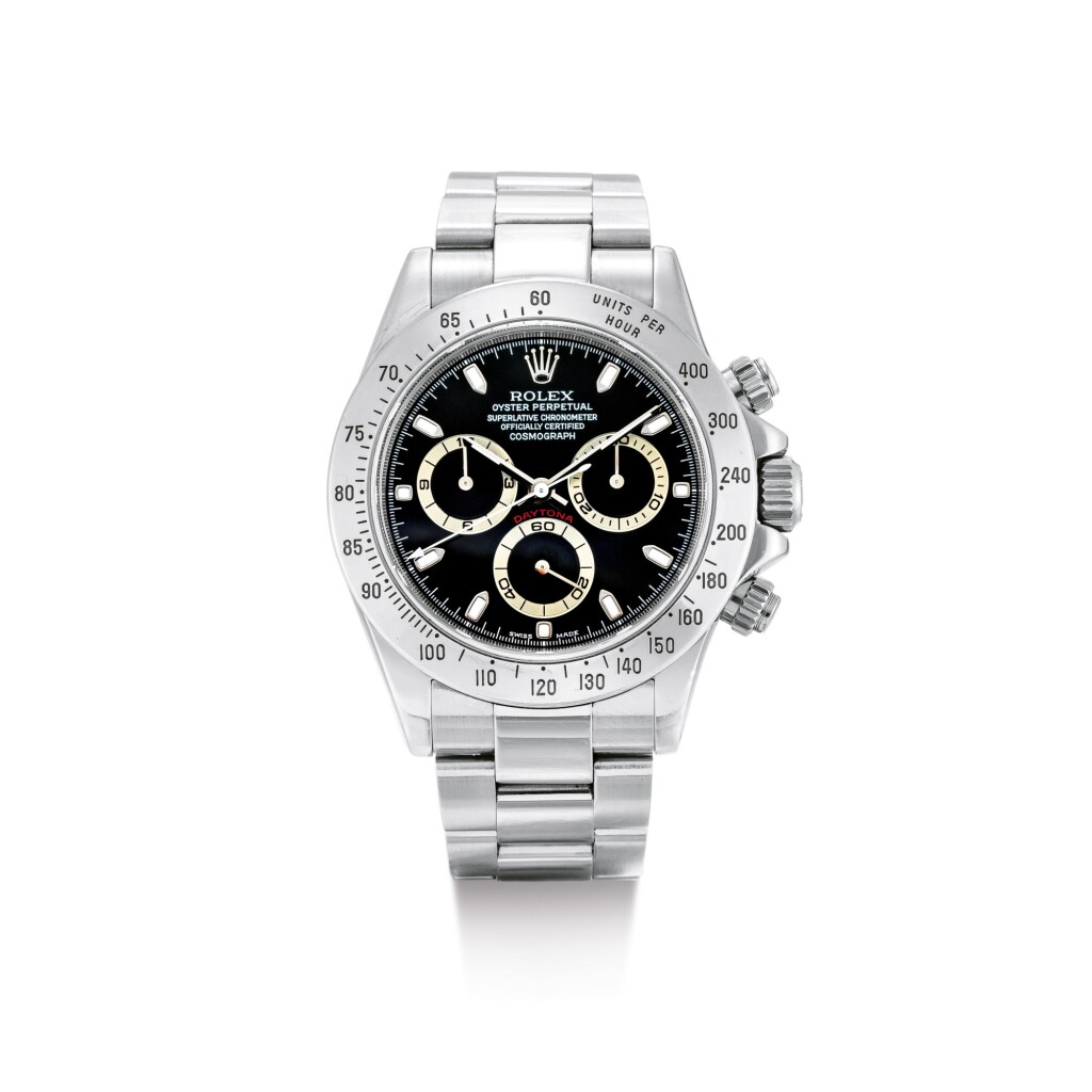 View full screen - View 1 of Lot 2117. ROLEX | COSMOGRAPH DAYTONA, REFERENCE 116520, A STAINLESS STEEL CHRONOGRAPH WRISTWATCH WITH BRACELET, AWARDED TO THE GRANDE AMERICAN SPORTS CAR SERIES GTS CHAMPION CHRIS BINGHAM, CIRCA 2001 | 勞力士 | "Cosmograph Daytona 型號116520 精鋼計時鏈帶腕錶,於2001年授予Grande American Sports Car Series GTS冠軍Chris Bingham".