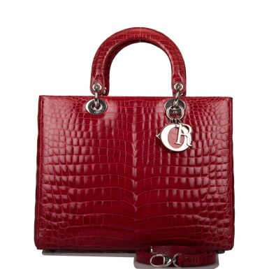 View full screen - View 1 of Lot 184. Red Shiny Crocodile Large Lady Dior Bag Silver Hardware.