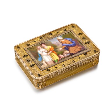 View full screen - View 1 of Lot 1079. A gold and enamel snuff box, Hanau, circa 1815.