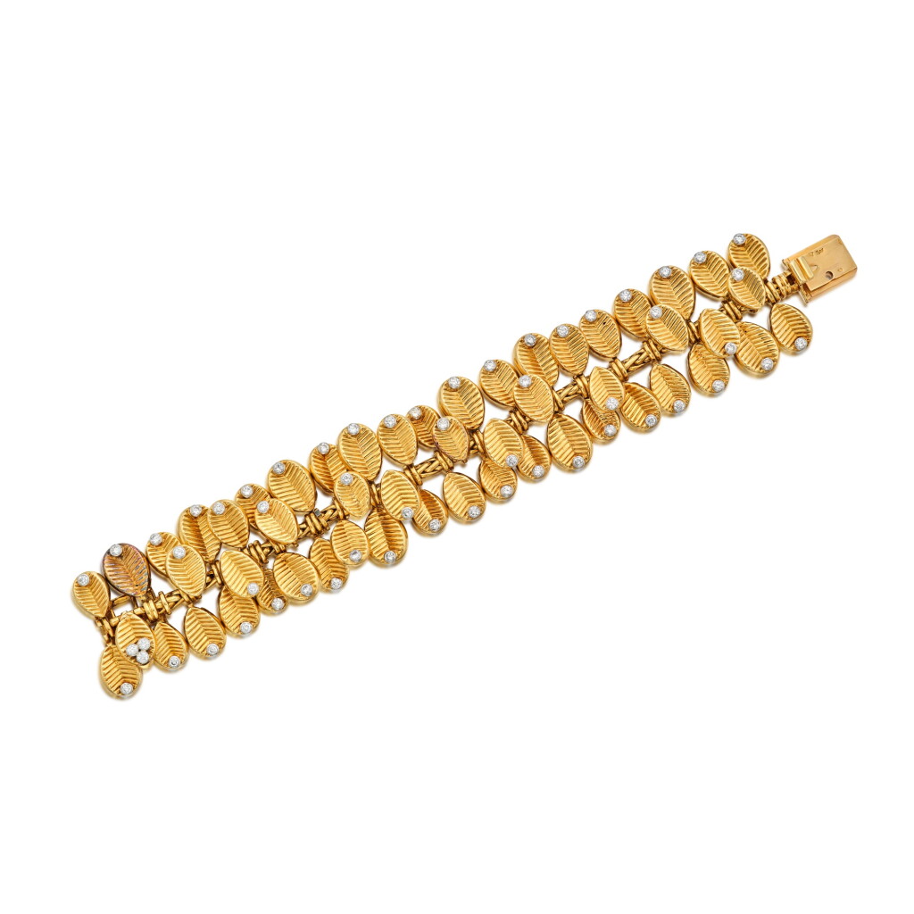 View full screen - View 1 of Lot 48. Gold and Diamond 'Coffee Bean' Bracelet, France.