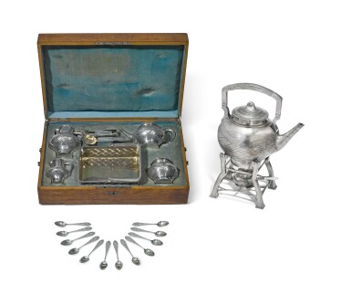 View full screen - View 1 of Lot 336. A silver trompe l'oeil tea set, Alexander Sokolov, St Petersburg, circa 1882.