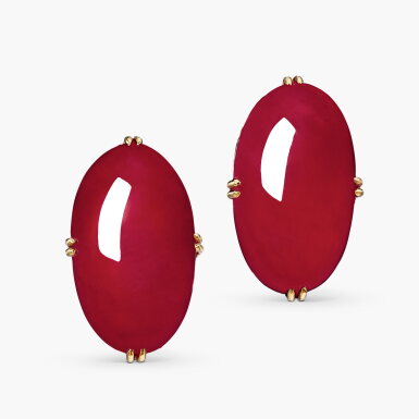 View full screen - View 1 of Lot 1475. Pair of Ruby Earrings |「緬甸」紅寶石 耳環 一對 .