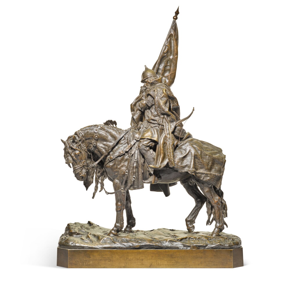 View full screen - View 1 of Lot 358. Bogatyr (Ilya Muromets): A bronze figural group, after the model by Evgeny Lanceray, cast by Chopin, St Petersburg, circa 1885.