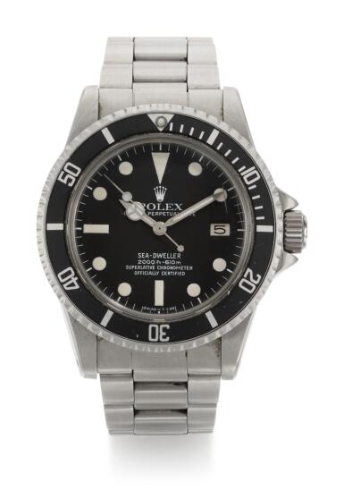 View full screen - View 1 of Lot 6. ROLEX | SEA-DWELLER GREAT WHITE, REFERENCE 1665, STAINLESS STEEL WRISTWATCH WITH HELIUM ESCAPE VALVE DATE AND BRACELET, CIRCA 1978.