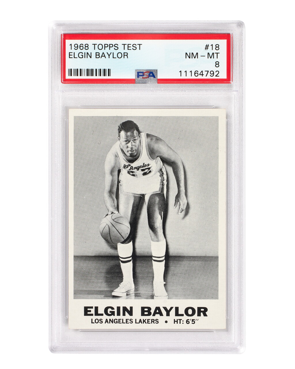 View full screen - View 1 of Lot 22. 1968 Topps Test Issue #18 Elgin Baylor - PSA 8.