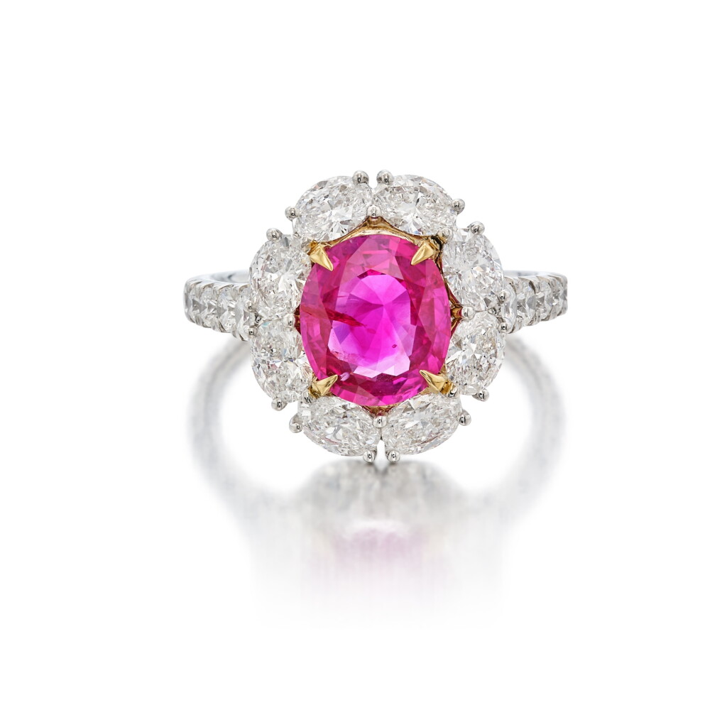 View full screen - View 1 of Lot 388. Pink Sapphire and Diamond Ring.