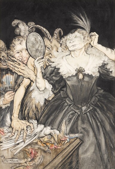 View full screen - View 1 of Lot 17. Arthur Rackham | Original illustration for Comus (And they, so perfect is their misery...), 1914.