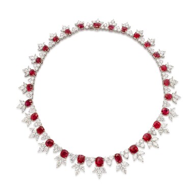 View full screen - View 1 of Lot 1692. Ruby and Diamond Necklace | 天然 「緬甸」未經加熱紅寶石 配 鑽石 項鍊(紅寶石總重約56.47克拉).