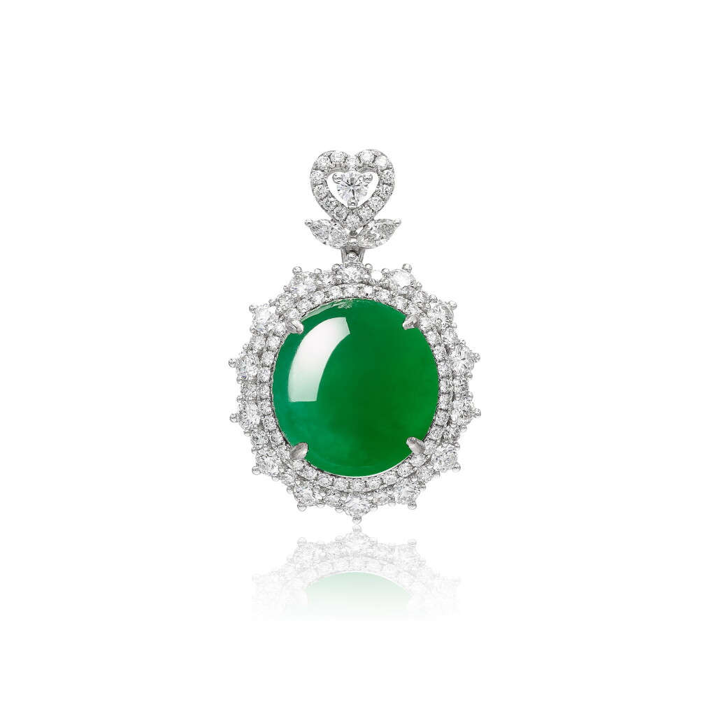 View full screen - View 1 of Lot 2820. Jadeite and Diamond Pendant | 天然翡翠 配 鑽石 掛墜.