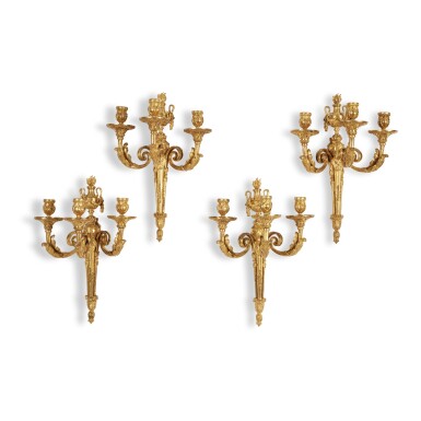 View full screen - View 1 of Lot 1217. A Set of Four Louis XVI Three-Branch Wall Lights, Circa 1770.