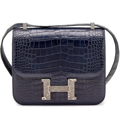 View full screen - View 1 of Lot 138. Limited Edition Bleu Nuit Matte Alligator and Ombre Lizard Marquette Constance 24 Palladium Hardware, 2019.
